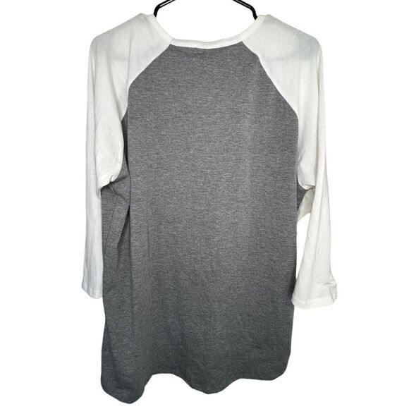 LuLaRoe Long Sleeve White and Grey Baseball Style T-Shirt - Picture 3 of 4